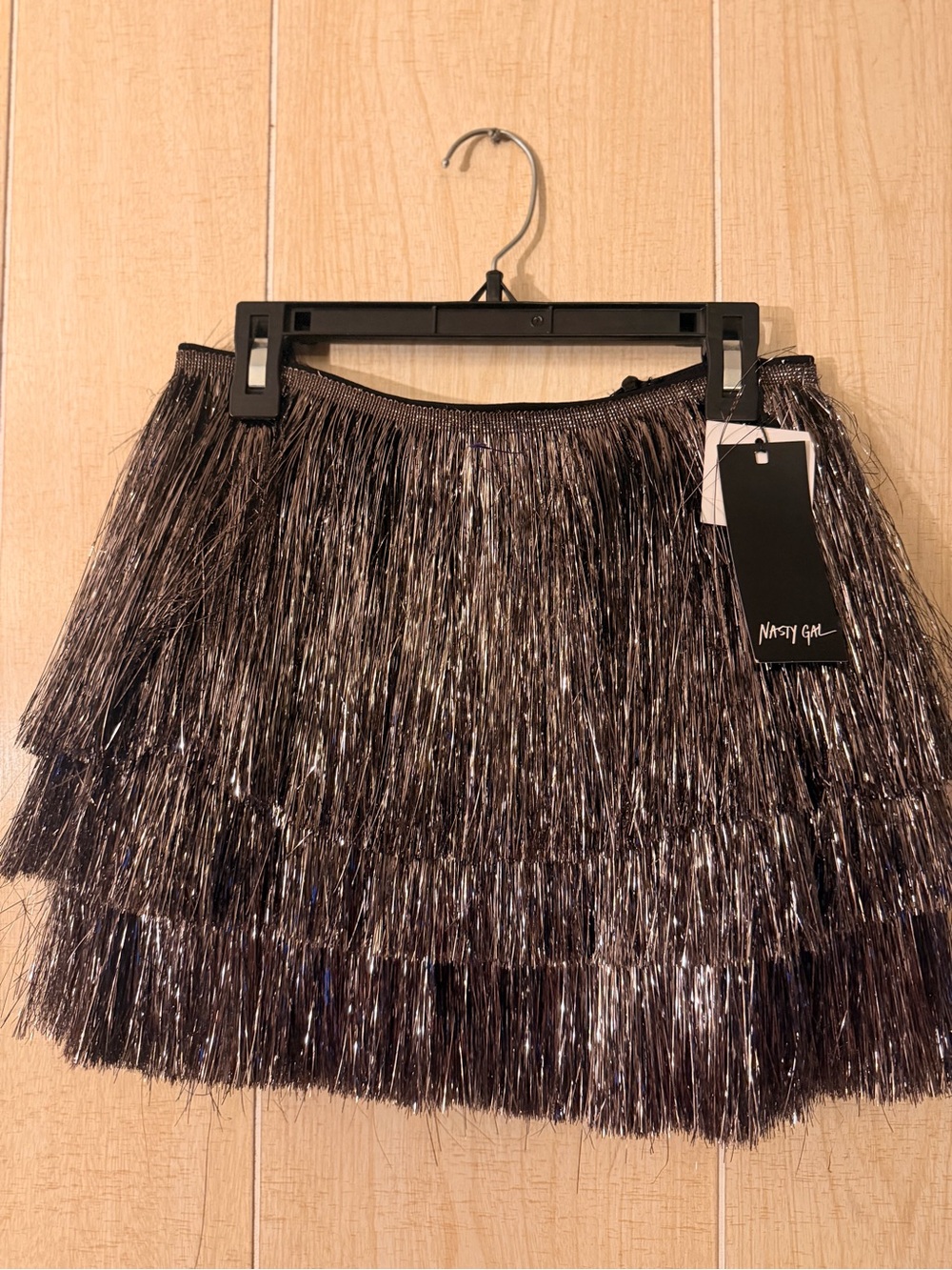 Nasty Gal Black Metallic Fringe Mini Skirt